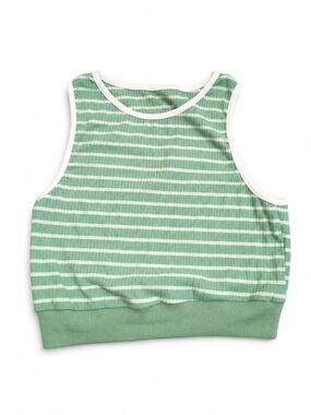 Girls Mint Green Striped Ribbed Tank Top - Unbranded